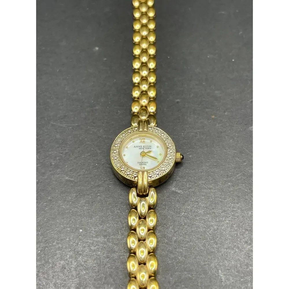 Anne Klein New York Diamond Swiss Women's Watch 20mm Gold Tone MOP Dial